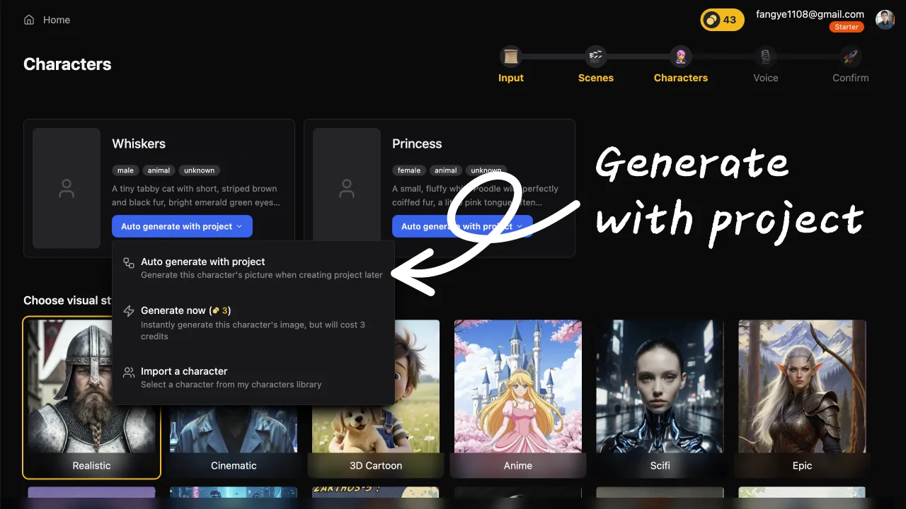 Characters Generate with project