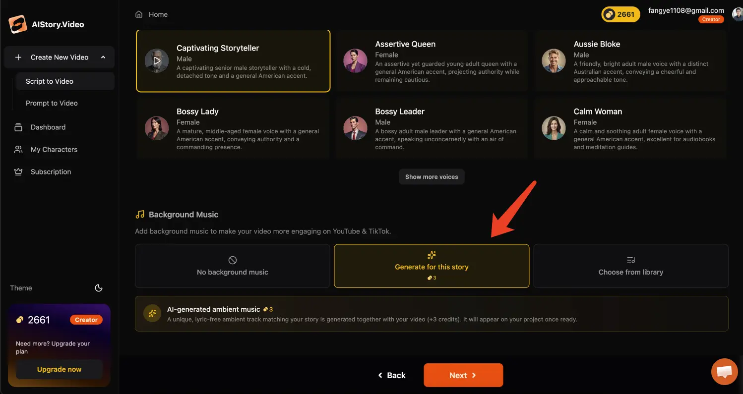 Generate music based on the story
