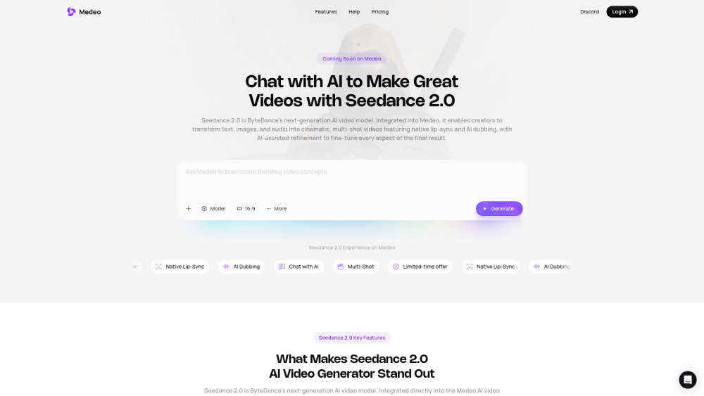 Medeo Seedance 2.0 screenshot