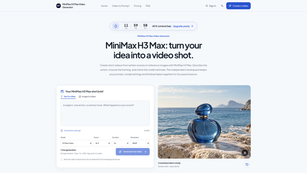 MiniMax H3 Max Video Generator screenshot