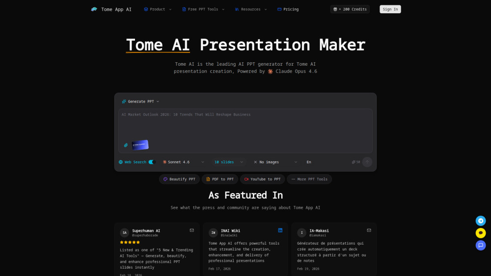 Tome App AI screenshot